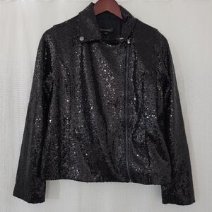 Colleen Lopez Sequin Collared Zip Front Jacket in Black Women’s Size S